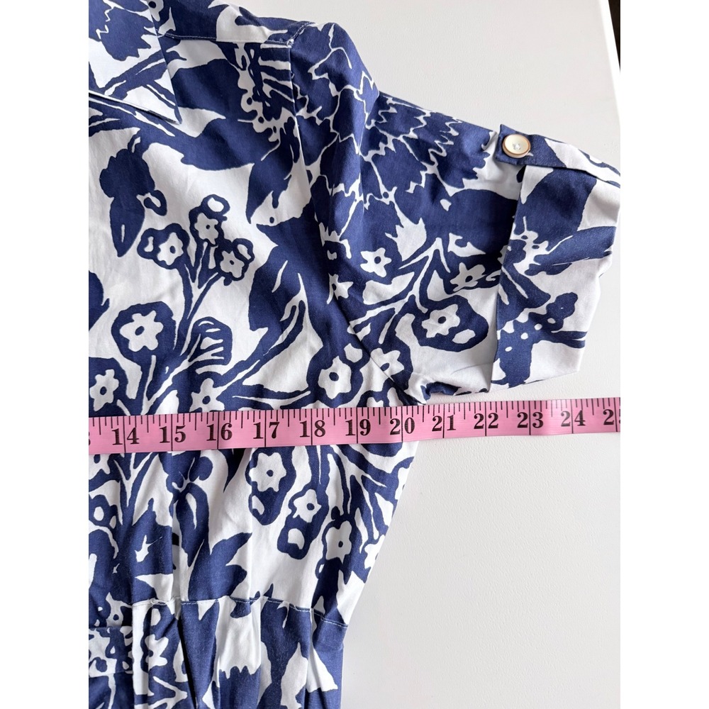 Joie Blue White Floral Cotton Midi Shirtdress Belted Short Sleeve Pockets Large - Picture 12 of 13